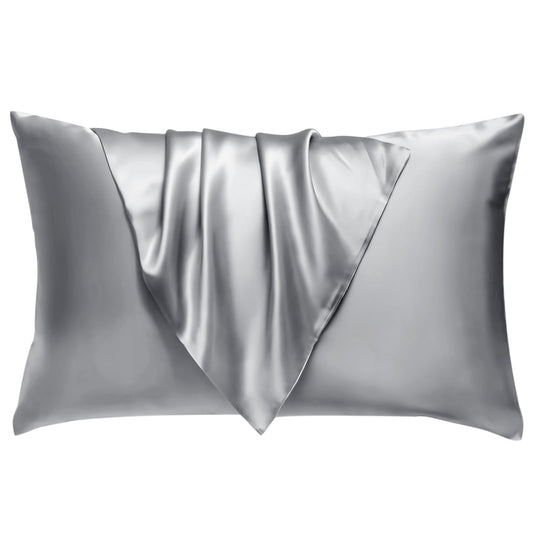 BHZ Satin Goose Down Feather Pillows King Size with Satin Pillowcase for Hair and Skin, Cooling Pillow Cases Similar to Silk Pillow Cases, Christmas Decorative Gifts for Women, Mom Men, Grey - Medaid International