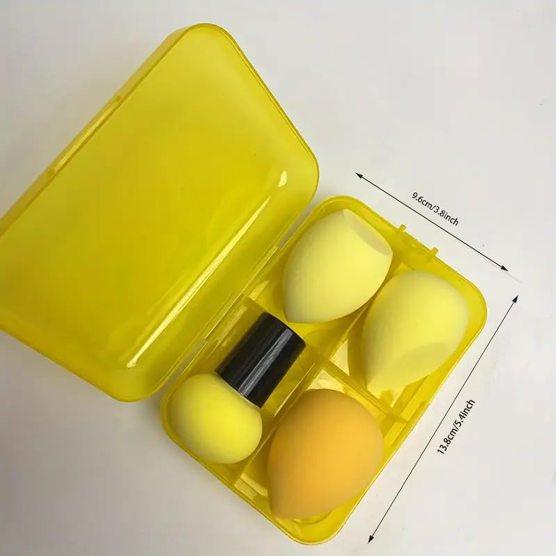 Makeup Sponge Set Blender Sponges for Liquid, Cream, and Powder, 3 Beauty Sponges Blending Blenders + 1 Mushroom Head, Easy Makeup Soft Long-lasting (Yellow one box) - Medaid International