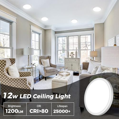 Slochi - Modern 6.5 Inch LED Flush Mount Light, 12W, 1200LM, 3 Color Temps