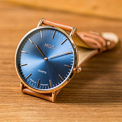 Infantry - Minimalist Ultra Thin Quartz Watch with Genuine Leather Strap