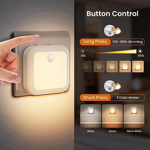 Tnmoo - Dimmable Motion Sensor Night Lights, 3000K Warm White, 3 Modes, 2 Pack