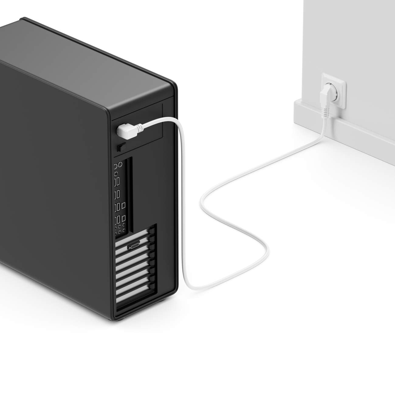 deleyCON 10m Câble d'alimentation Contact de Protection Fiche Type F (CEE 7/4) 90° Coudée au Connecteur d'alimentation C13 Femelle 90° Coudée à Droite pour PC Moniteur Ordinateur Beamer - Blanc - Medaid International