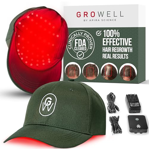 GroWell Red Light Therapy Hair Growth Cap – FDA Cleared Laser Treatment for Hair Regrowth and Reduced Shedding – LED & Laser Red Light Therapy Clinically Proven in Double-Blind Studies -Green - Medaid International