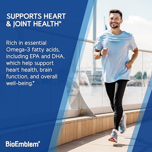 BioEmblem Omega-3 Fish Oil 2000mg - Small Size Softgels, High Absorption Form, Sustainable - 1400mg EPA &DHA Plus Vitamin D3, Non-GMO, Heart, Joint, & Brain Health Fish Oil Supplement, 120 Ct - Medaid International
