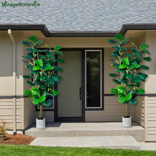 6ft Fiddle Leaf Fig Tree Artificial - Faux Ficus Lyrata Plant with Realistic Leaves in White Planter, Indoor Outdoor Fake Tree for Home Office Living Room Decor - Medaid International