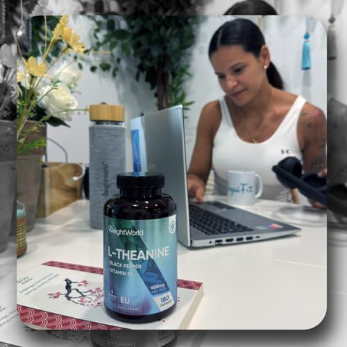 L-Theanine 408mg - 180 Capsules - 6 Months Supply | with Vitamin B6 & Black Pepper | 1 Capsule per Day | Vegan, Gluten-Free & Non-GMO - L Theanine Supplement for Men & Women - Made in Europe|B091FV1FHQ