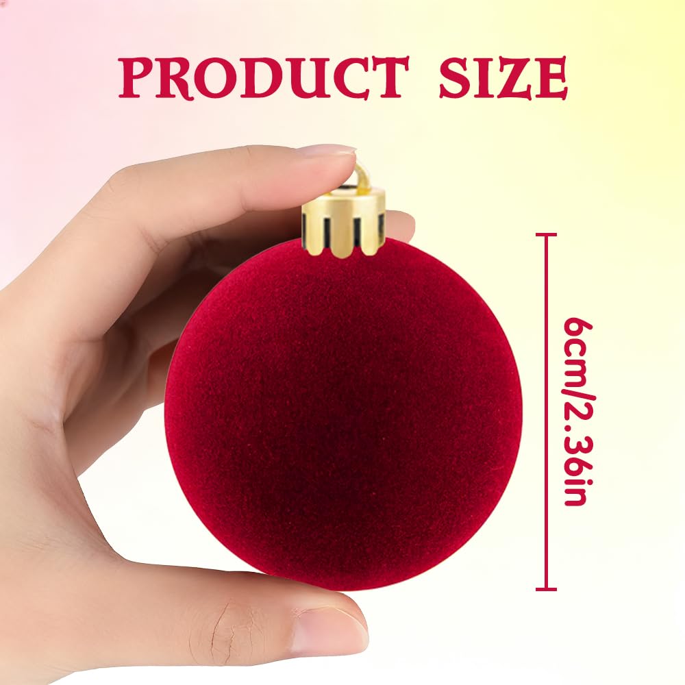 8Pcs Velvet Christmas Balls Bulk Flocked Hanging Ornaments, Drops & FinialsTree Ball Ornaments Xmas Decorative Pendants, Idea Decorations for Christmas Tree, Wreath, Garland, Home Festive(Red) - Medaid International