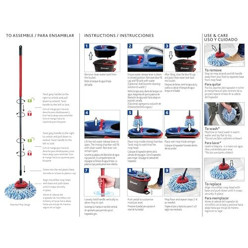 O-Cedar RinseClean Spin Mop & Bucket System + 2 Extra Mop Heads| Clean with Clean Water | Removes 99% of Bacteria - Medaid International