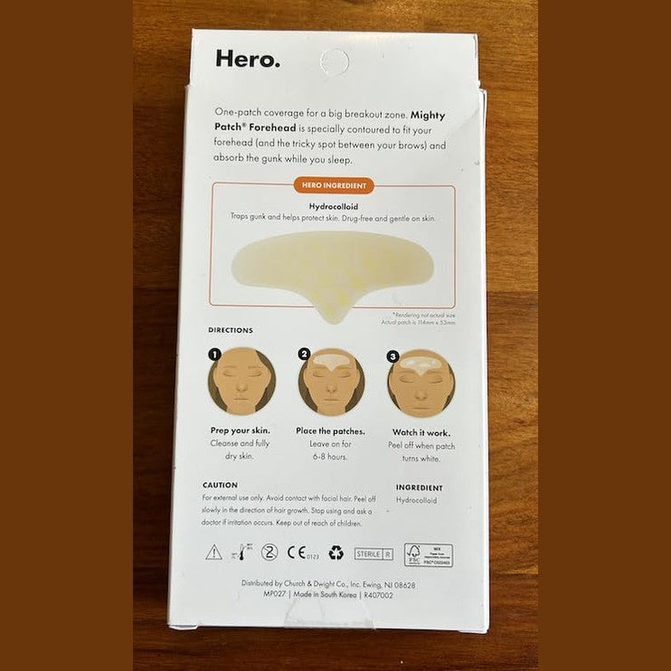 Hero Cosmetics Mighty Patch™ Forehead Patch - Hydrocolloid Acne Pimple Patch, Contoured to Cover Larger Area of Zits and Blemishes - Drug-Free and Suitable for Sensitive Skin (5 Count) - Medaid International