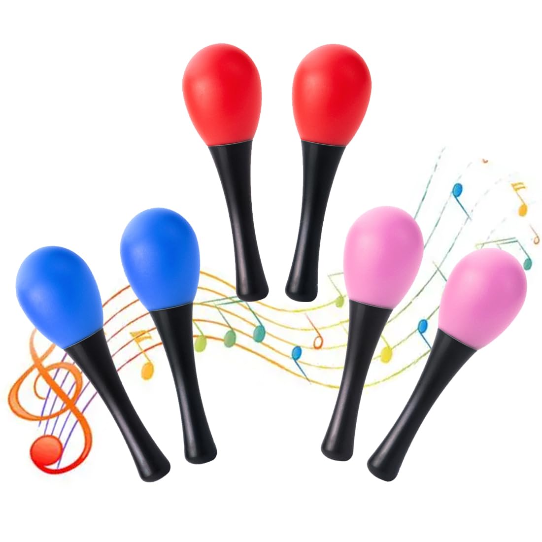GXGM 3 Pairs Oval Maracas Musical Instrument Percussion Hand Rattle Oval Maracas for Children Instrument Percussion Shake (Red, Blue and Pink) - Medaid International