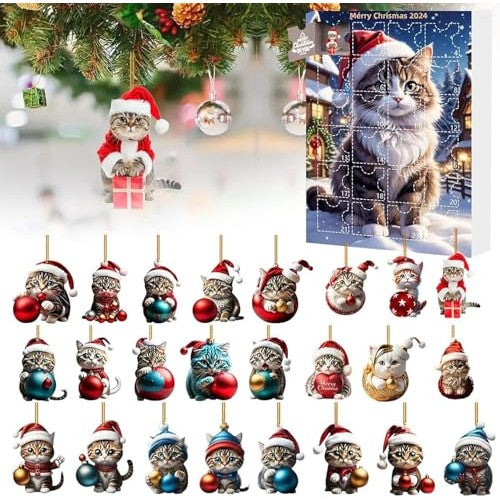 DandelYunx Cat Advent Calendar 2024 | 24-Day Christmas Countdown with Acrylic Cute Cat Ornaments | Christmas Tree Decoration for Cat Lovers - Medaid International