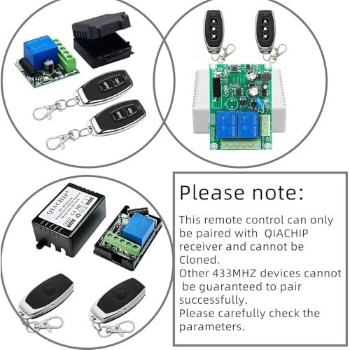 Qiachip - 433 MHz Learning Code Remote Key Fob, No Clone Function, 2 Button Design
