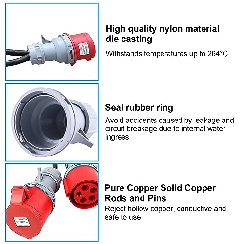 Munloo - CEE Power Extension Cable with 32A Plug, 16A Terminals, Durable Design