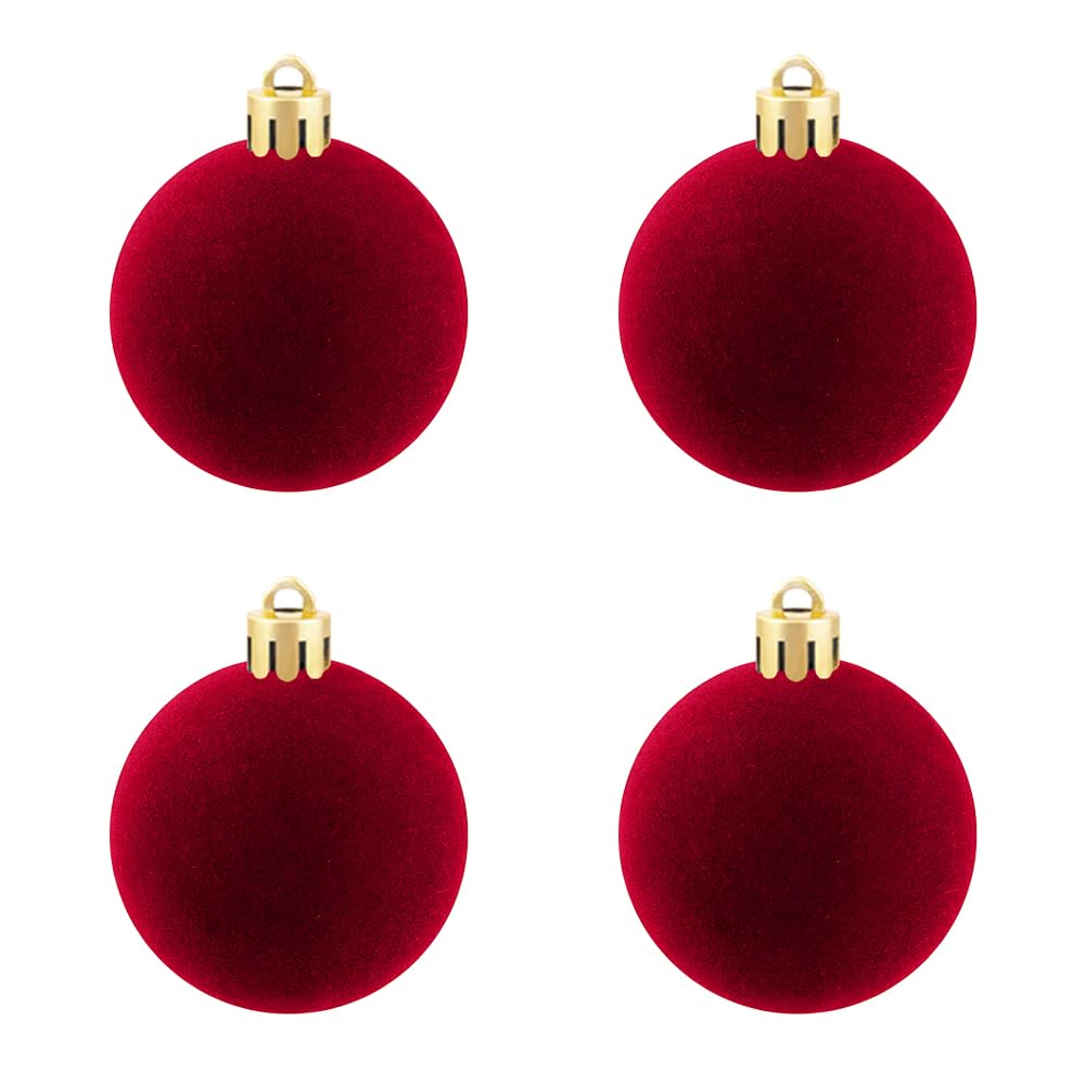 8Pcs Velvet Christmas Balls Bulk Flocked Hanging Ornaments, Drops & FinialsTree Ball Ornaments Xmas Decorative Pendants, Idea Decorations for Christmas Tree, Wreath, Garland, Home Festive(Red) - Medaid International