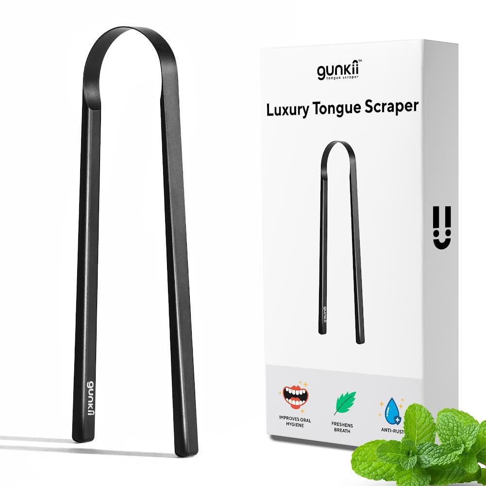 Tongue Scraper, Tongue Cleaner for Adults and Kids, Fights Bad Breath, Metal Tongue Scraper, Great for Oral Care, Oral Hygiene, Ayurveda Tongue Scraper, Hygiene Luxury Black Tongue Scraper. (1 Pack) - Medaid