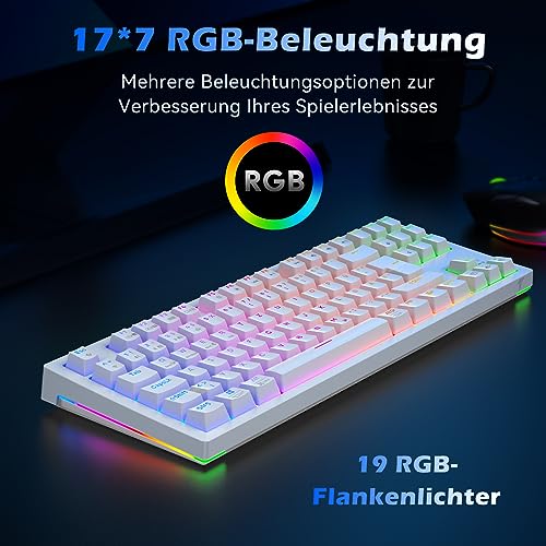 Tecurs - Wireless Programmable 80% TKL QWERTZ Mechanical Keyboard with RGB Lighting and Red Switches