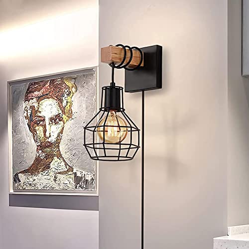 Liyabber - Dimmable Vintage Wall Light Black Industrial Lamp with Switch and Plug
