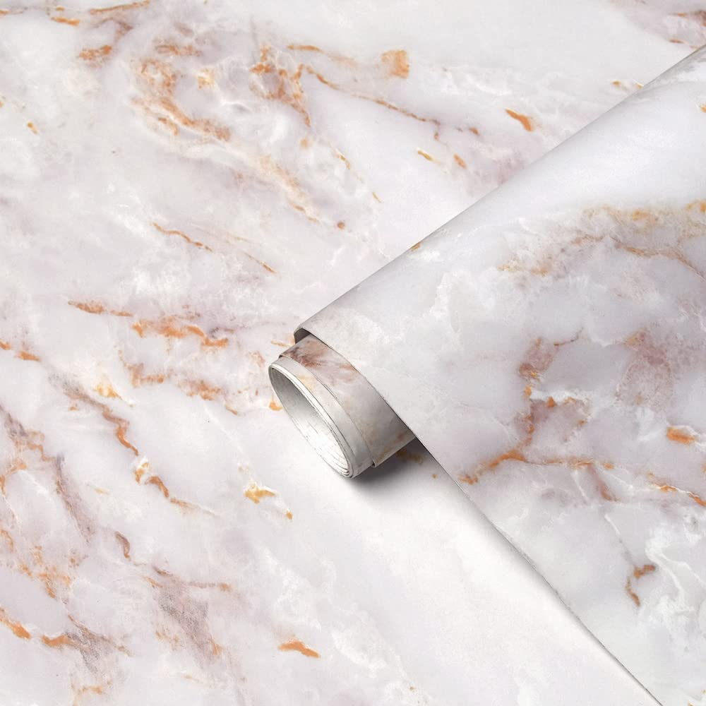 Cohoo Home Marble Contact Paper for Countertops Marble Peel and Stick Wallpaper Removable Self Adhesive Wallpaper Matte Peel and Stick Countertops Kitchen Cabinet Waterproof 23.6inW 118inL White/Gold - Medaid International