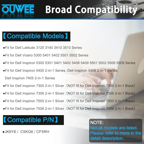 Ouwee - JK6Y6 Laptop Battery for Dell Latitude, Vostro, Inspiron, 40Wh