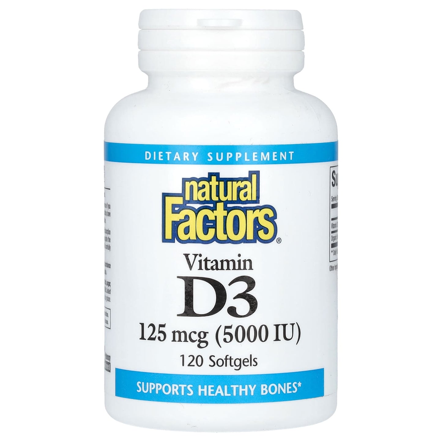 Natural Factors, Vitamin D3, 125 mcg (5,000 IU), 120 Softgels - Medaid International