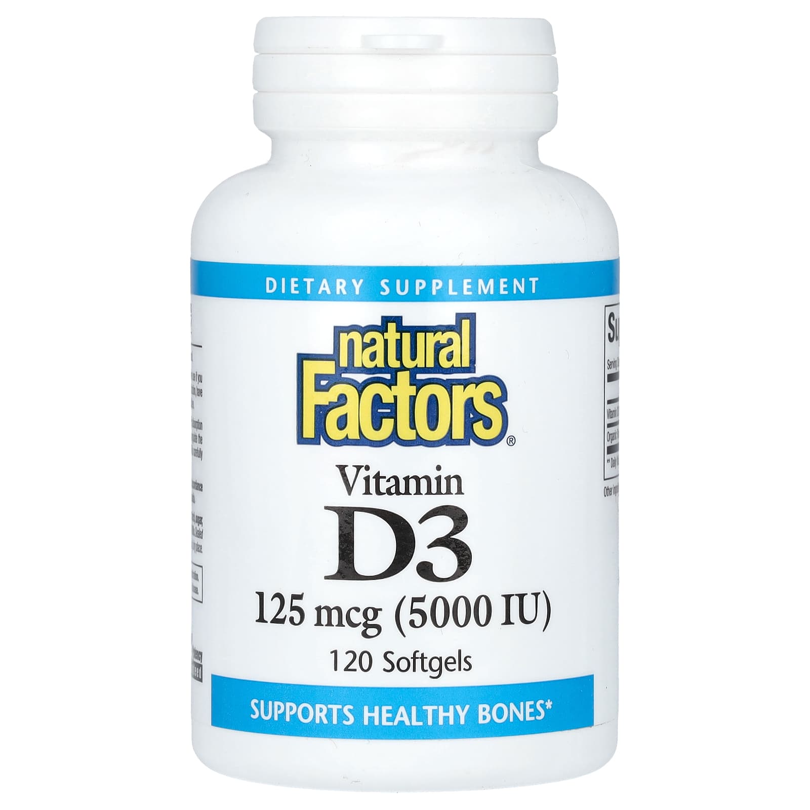 Natural Factors, Vitamin D3, 125 mcg (5,000 IU), 120 Softgels - Medaid International
