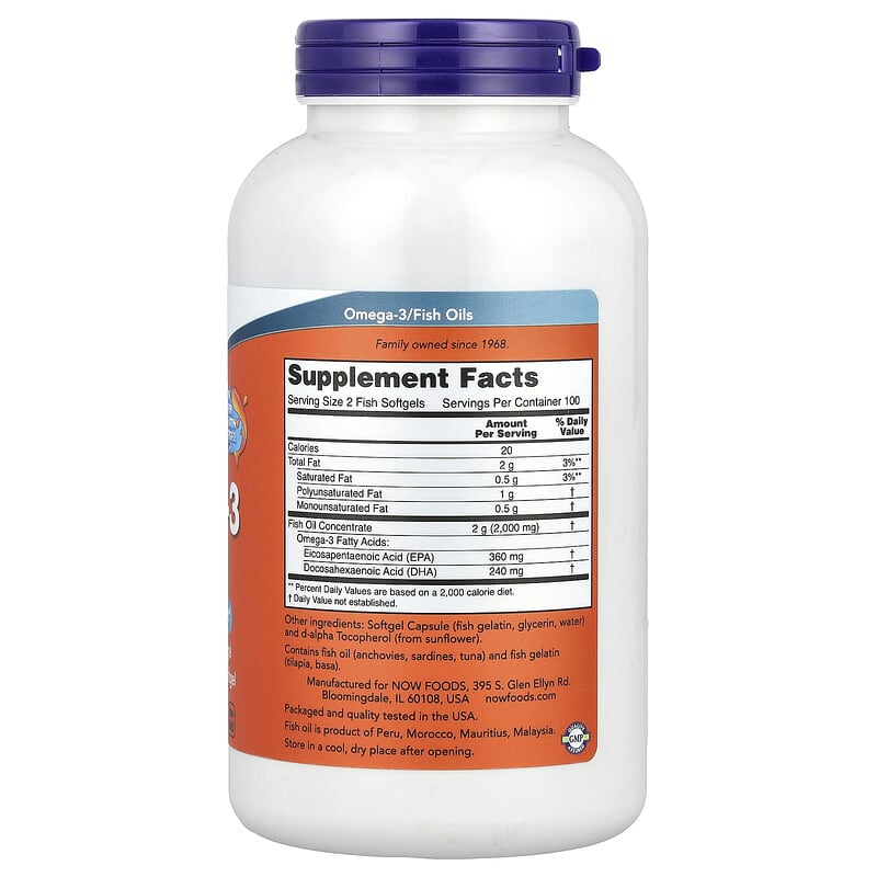 NOW Foods, Omega-3 Fish Oil, 1000 mg, 200 Fish Softgels - Medaid International