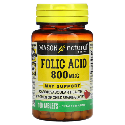 Mason Natural, Folic Acid, 800 mcg, 100 Tablets - Medaid International