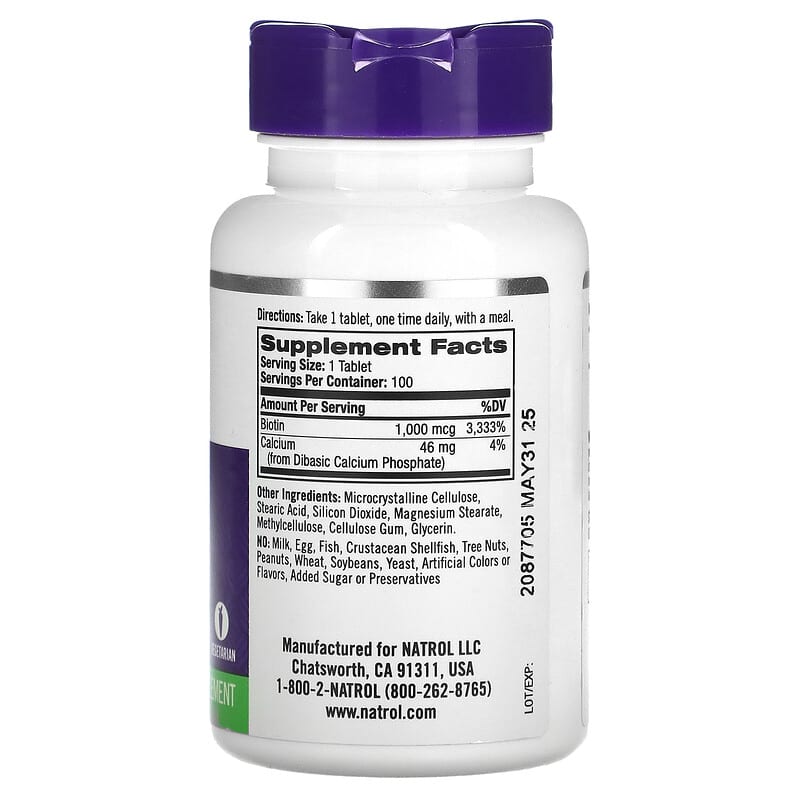 Natrol, Biotin, 1,000 mcg, 100 Tablets - Medaid International