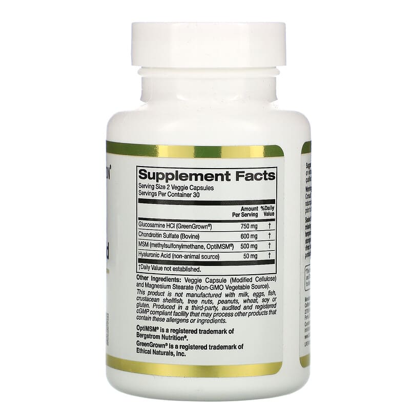 California Gold Nutrition, Glucosamine Chondroitin, MSM plus Hyaluronic Acid, 60 Veggie Capsules - Medaid International