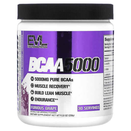 EVLution Nutrition, BCAA5000, Furious Grape, 9.1 oz (258 g) - Medaid International