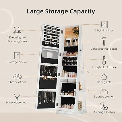 360° Swivel Lockable Jewelry Armoire Mirror