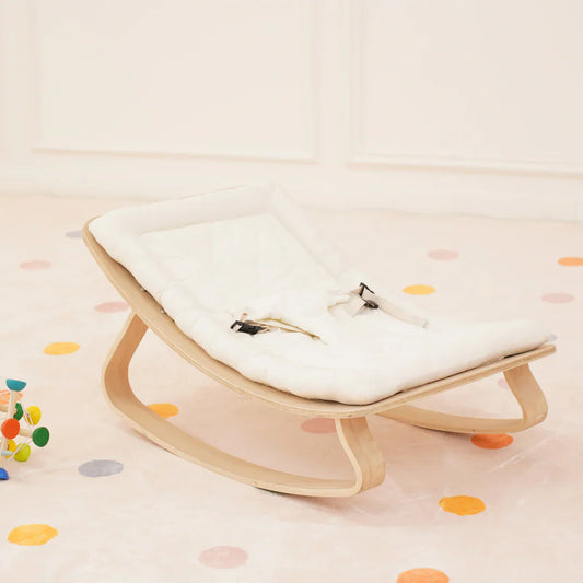 Miila Nest Wooden Baby Rocker Natural Infant Lounger with Soft Padded Seat