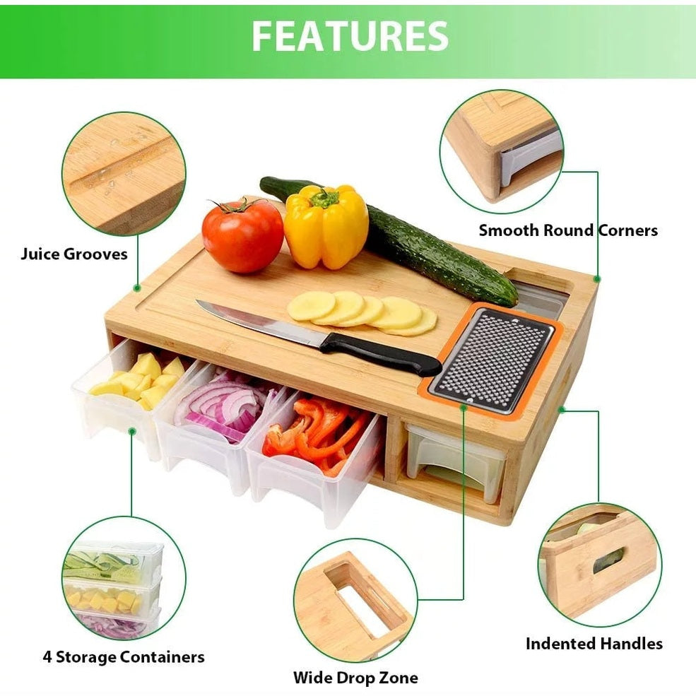 Bamboo Cutting Board with Containers