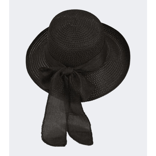 Stamion Floppy Short Ribbon With Turned Up Brim Women Beach Hat Black - Medaid International
