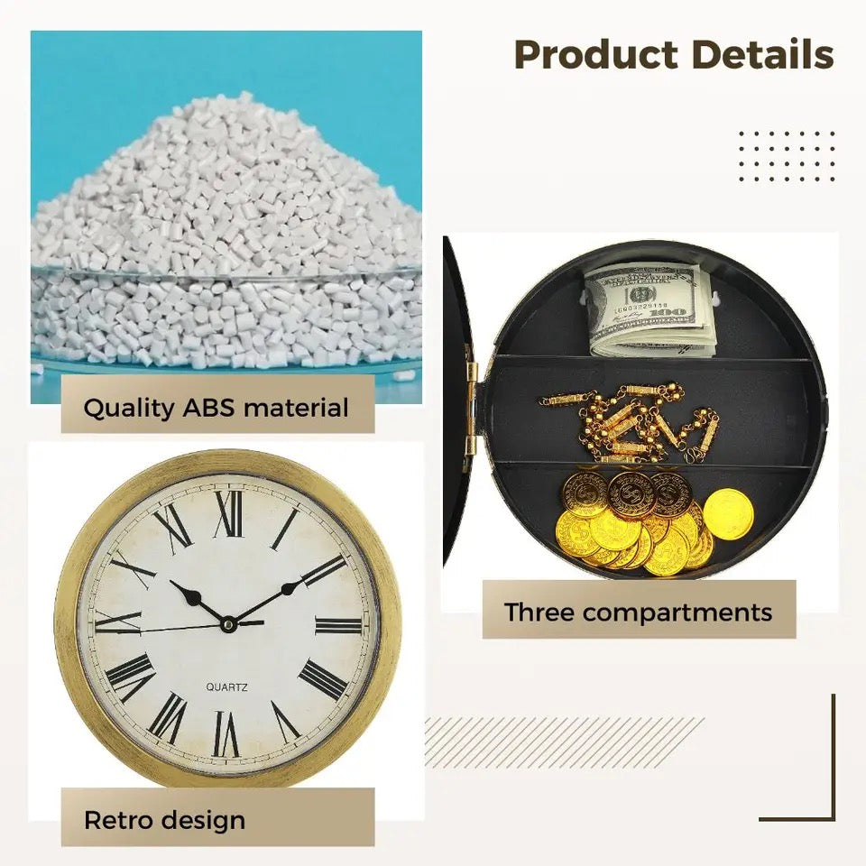 Hidden Clock Safe Gold Or Silver Color Retro Round Wall clock - Medaid International