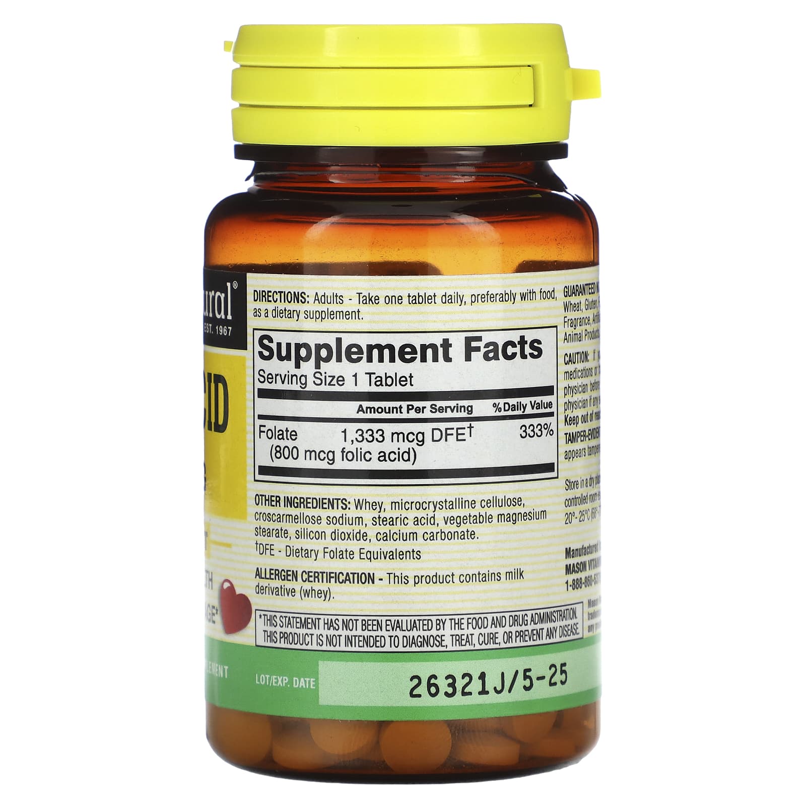 Mason Natural, Folic Acid, 800 mcg, 100 Tablets - Medaid International