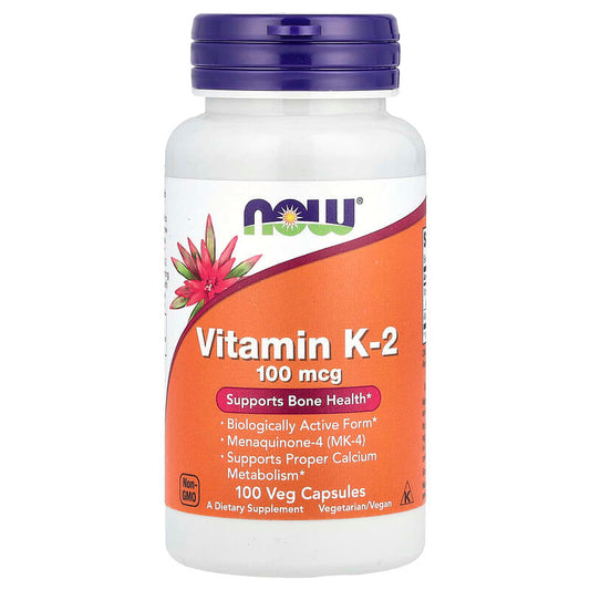 NOW Foods, Vitamin K-2, 100 mcg, 100 Veg Capsules - Medaid International