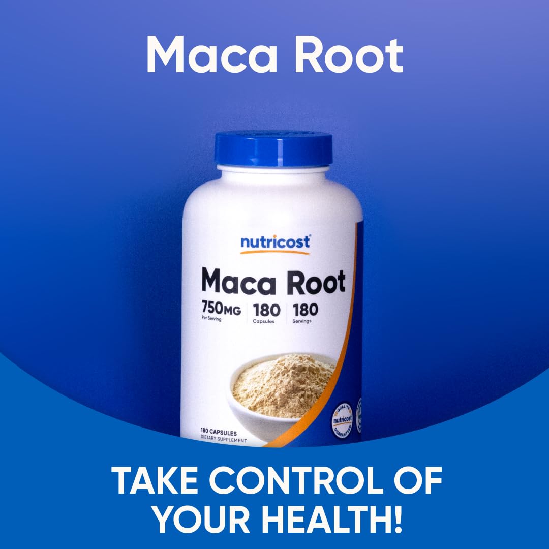 Nutricost Maca Root Capsules (Lepidium meyenii) 750mg, 180 Capsules, 180 Servings - Medaid International