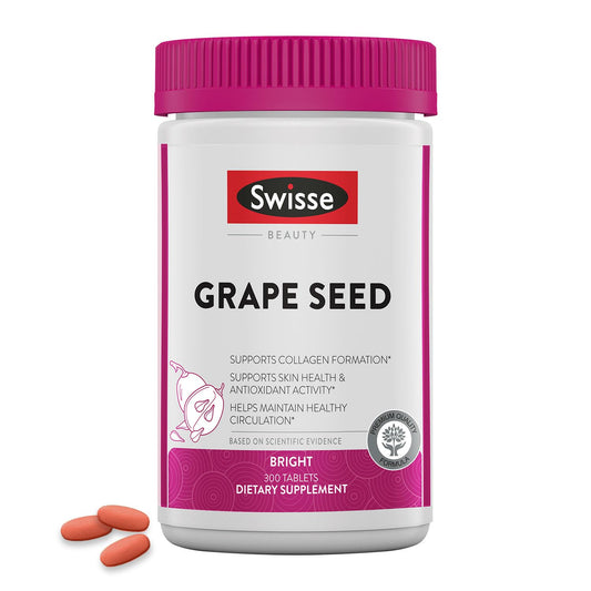 Swisse Grape Seed Extract Capsules Antioxidant Herbal Supplement | Grapeseed Polyphenols Supplement + Antioxidant Vitamin C | Promotes Skin Health & Collagen Production | 300 Tablets - Medaid International