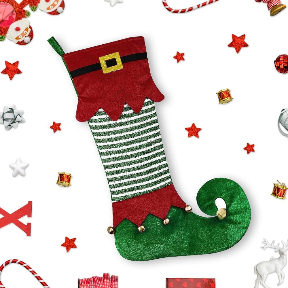 Christmas Stockings Xmas Velvet Green Red Fairy Hanging Stockings Christmas Socks Double Sided Fireplace Hanging Stockings for Christmas Party Decoration Winter New Year Party Favors Holiday Supplies - Medaid International