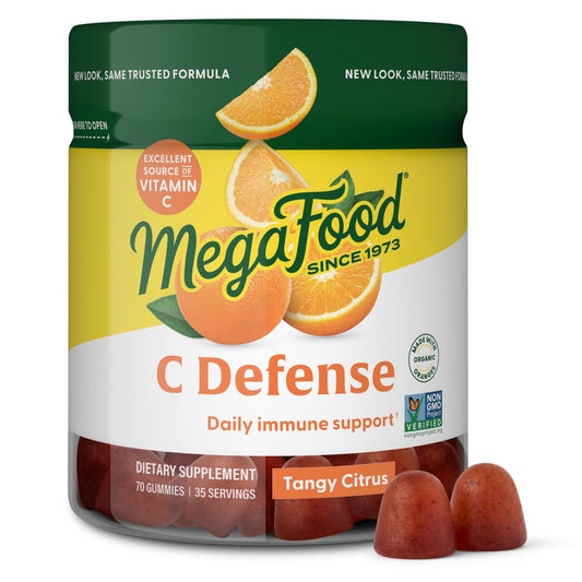 MegaFood C Defense Daily Immune Support Supplement - Chewable Vitamin C Gummies, Tangy Citrus Flavor, Made with Real Food Like Orange & Cranberry, Vegan, Gluten-Free - 70 Gummy Vitamins, 35 Servings - Medaid International