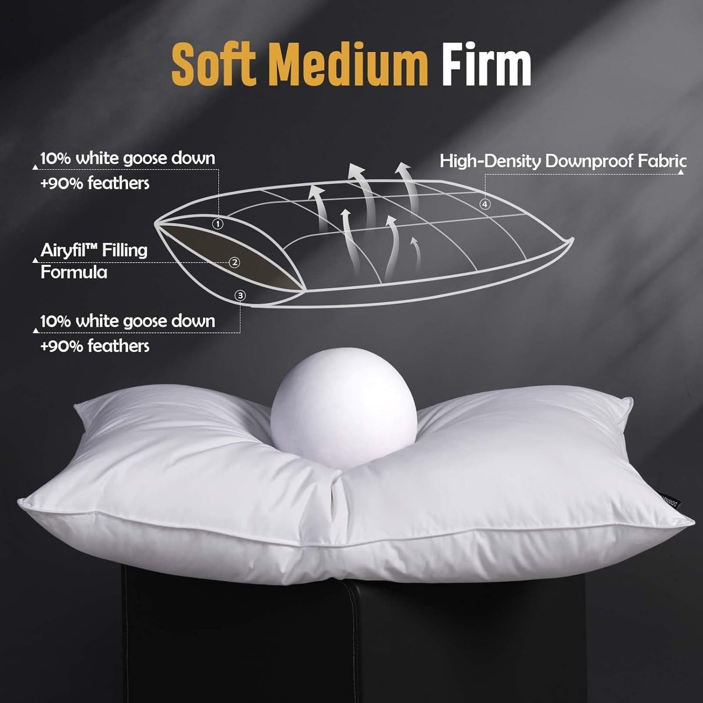 Luxury Feather Down Pillow Standard Size Set of 2 Pack, 100% Cotton Hotel Collection Bed Pillows for Sleeping, Down Surrounded Soft Medium Firm Pillows for Side Back Stomach Sleepers 20" x 26" - Medaid International