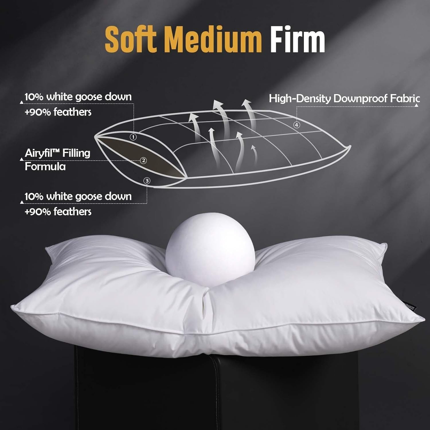 Luxury Feather Down Pillow Standard Size Set of 2 Pack, 100% Cotton Hotel Collection Bed Pillows for Sleeping, Down Surrounded Soft Medium Firm Pillows for Side Back Stomach Sleepers 20" x 26" - Medaid International