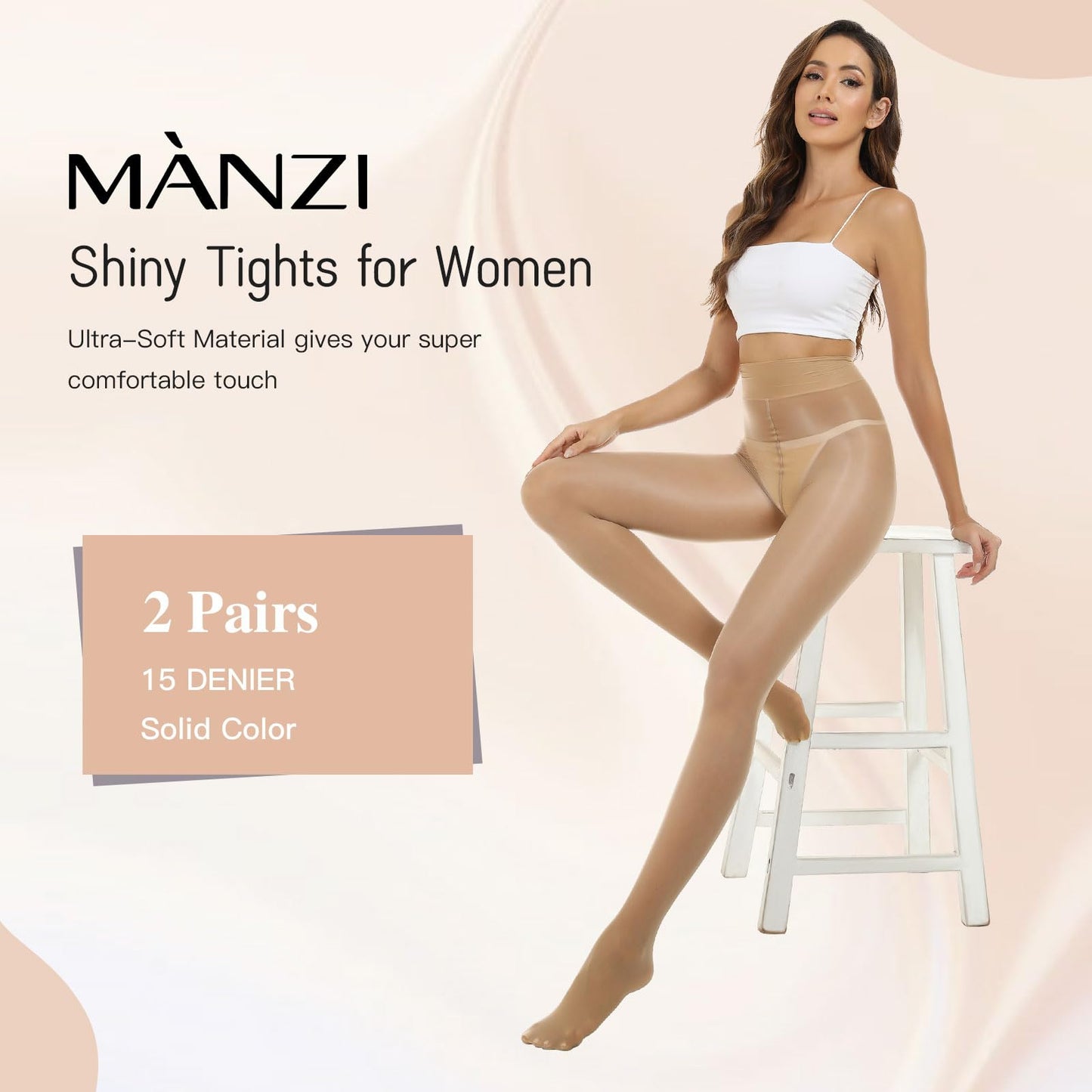MANZI Shiny Pantyhose for Women 2 Pairs Shimmer Sheer Tights Ultra Silky Natural Large-X-Large - Medaid International