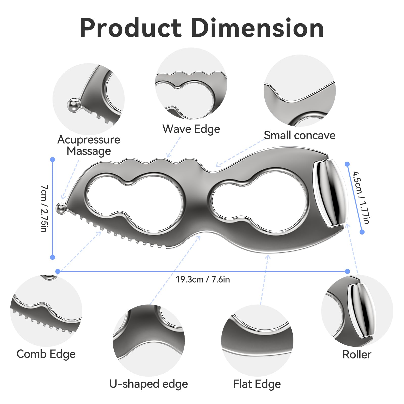 Gua Sha Facial Tools Stainless Steel Guasha Tool for Face Metal Gua Sha Muscle Scraper Tool Massage Body Gua Sha Graston Tool Physical Therapy Face Sculpting Tool Iastm Tool Derma Edge Women Skin Care - Medaid International