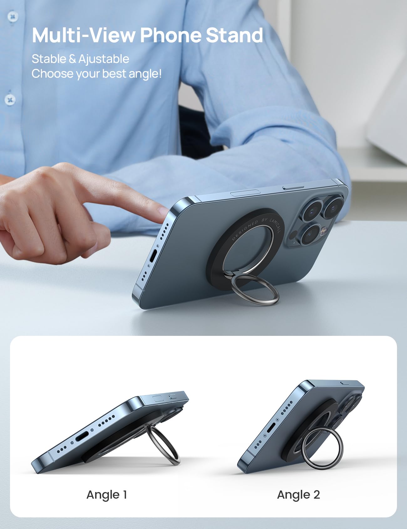 Lamicall Magnetic Phone Ring Grip for MagSafe - [Upgraded Strong Magnet & 360° Rotation] Magnet Finger Ring Holder Grip Stand, Mag Safe Accessories for iPhone 17 16 15 14 Air Pro Max Plus, Misty Black - Medaid International