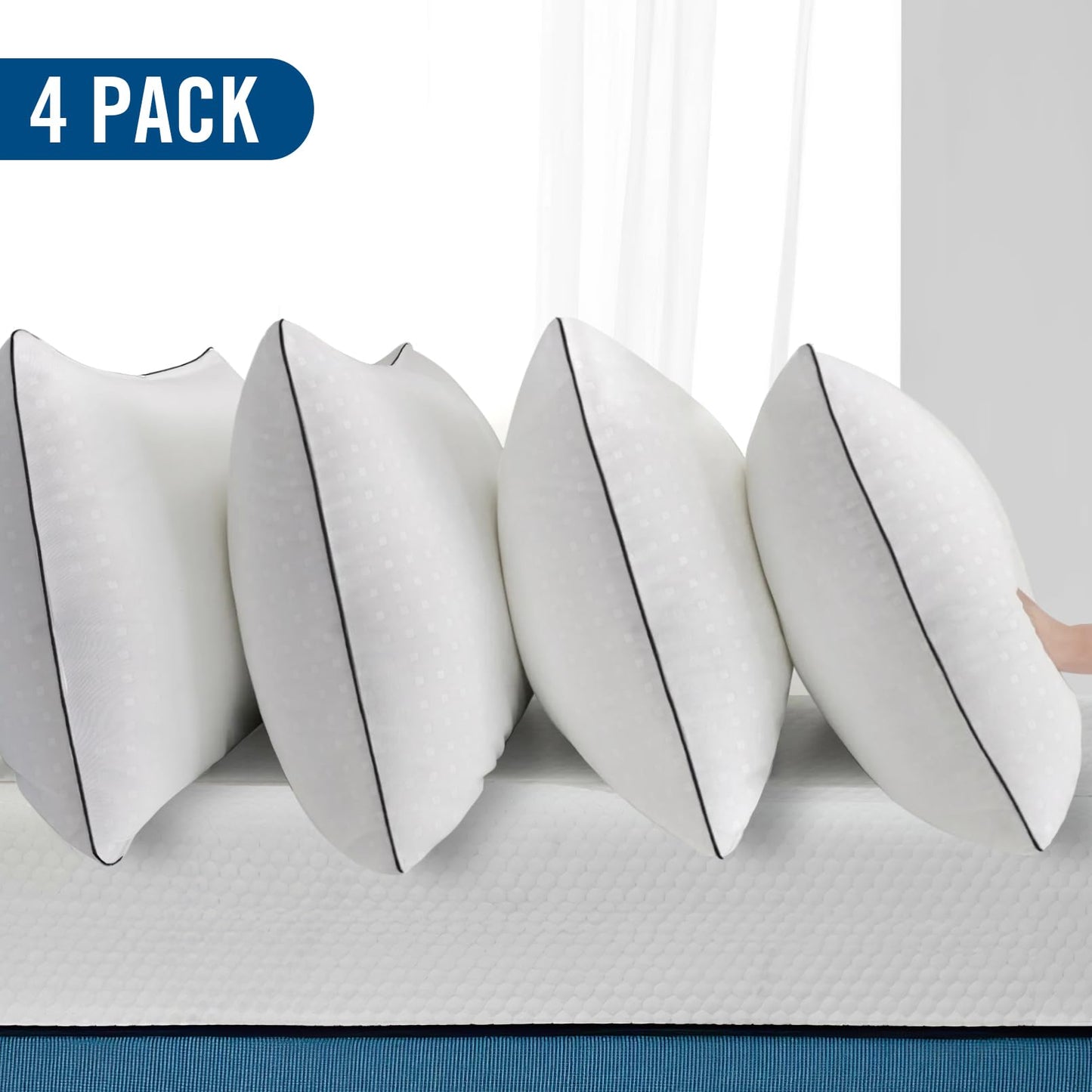 Higoom Standard Size Bed Pillows for Sleeping 4 Pack,Luxury Hotel Pillows,Comfortable and Supportive,Machine Washable,Suitable for Stomach,Back and Side Sleepers. - Medaid International