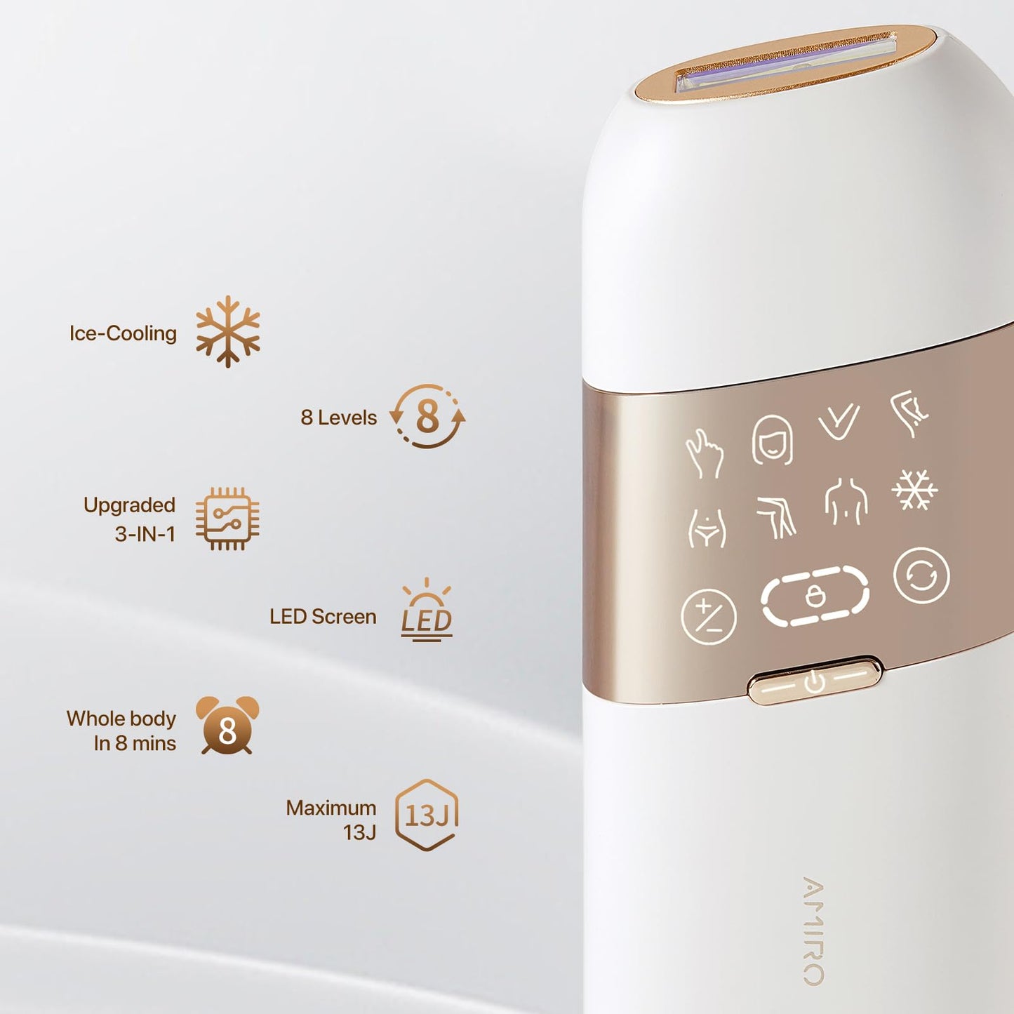 AMIRO Opal IPL Hair Removal Device, 2 modes and 8 Energy Levels, 3 in 1 for Face Armpit Arm Line Leg Whole Body - Medaid International