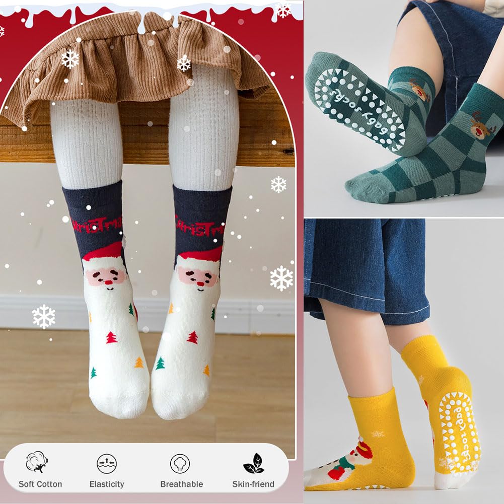 WATOCHE Kids Christmas Socks Toddler Nonslip Grip Christmas Xmas Socks for Baby Holiday Winter Warm for Boys/Girls(Nonslip Tree Set,1-3T) - Medaid International