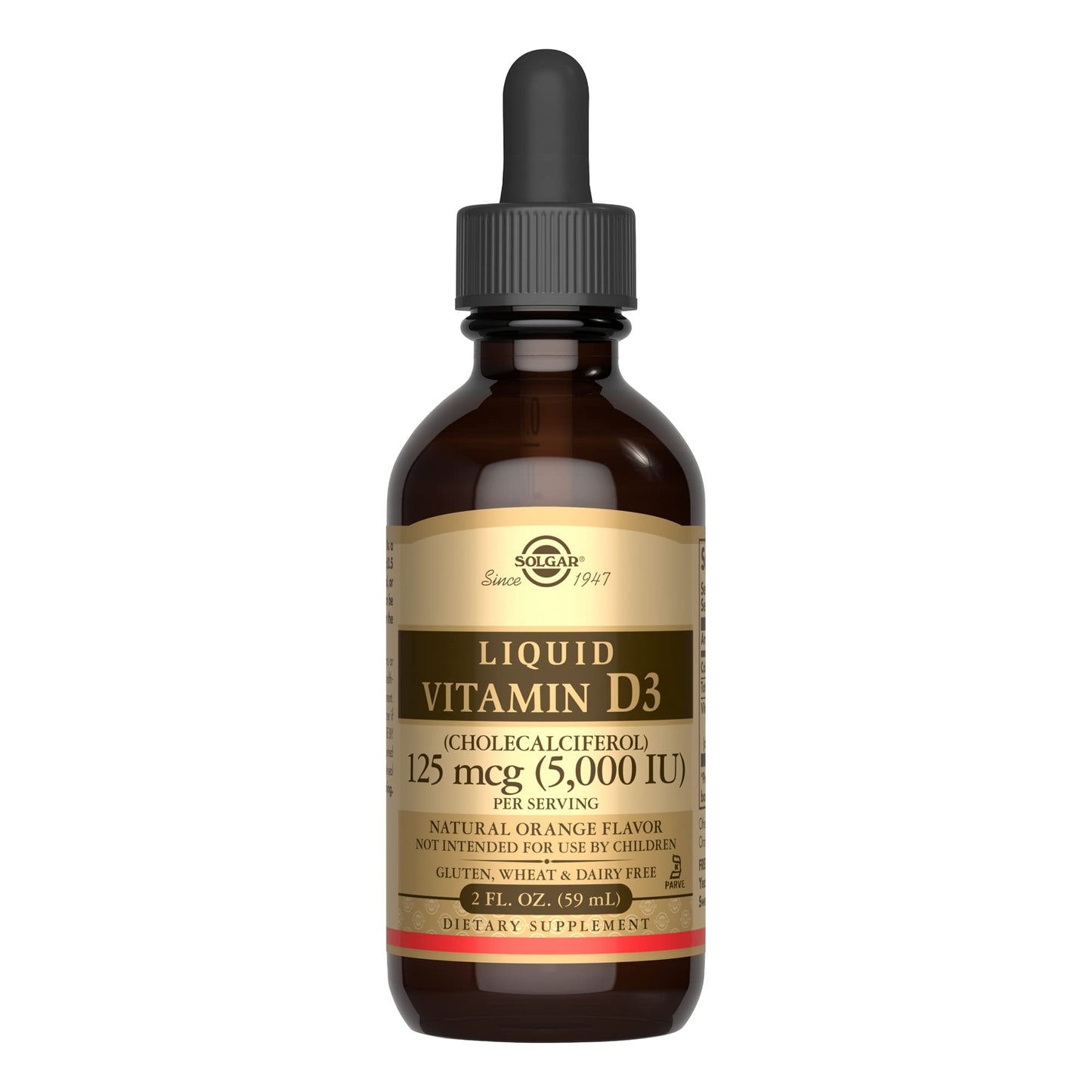 Solgar Liquid Vitamin D3 125 mcg (5,000 IU), 2 fl oz - Delicious, Natural Orange Flavor - Helps Maintain Healthy Bones & Teeth - Immune System Support - Gluten Free, Dairy Free, Kosher - 59 Servings - Medaid International